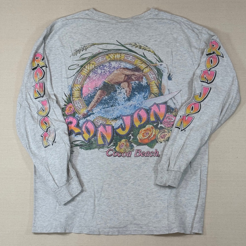 Vintage 1989 Ron Jon Surf Shop Cocoa Beach Long Sleeve T-Shirt Large Distressed